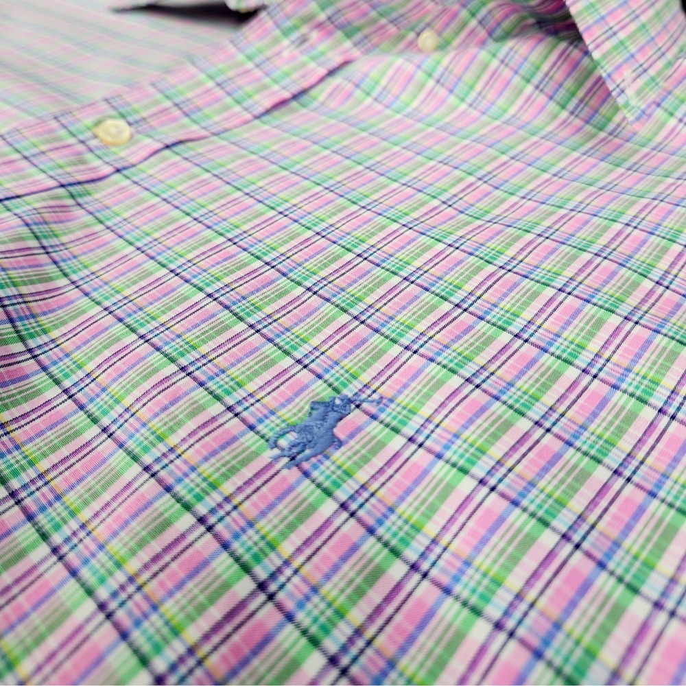 Ralph Lauren Mens Plaid Button Down Shirt Pink Green Blue 18.5 34-35 BIG